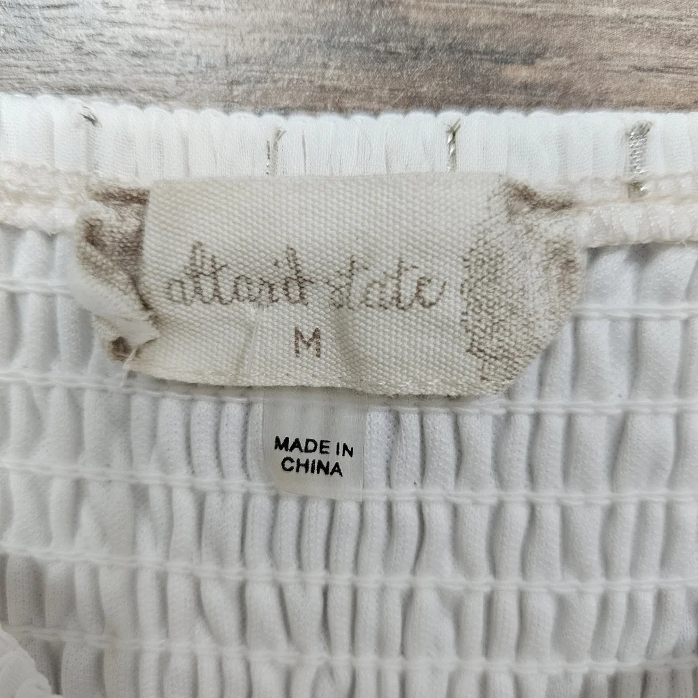 Altar’d State White Smocked Dress Gold Dot Tiered Size M Cottage Fairy Boho - Picture 10 of 14